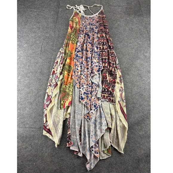 Free People Dresses & Skirts - Free People Patchwork Asymmetrical Maxi Dress - Cream, Pink, Orange, Green, Blue